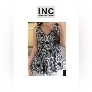 INC International ConceptsY2K  Black and Grey Peplum Blouse SP